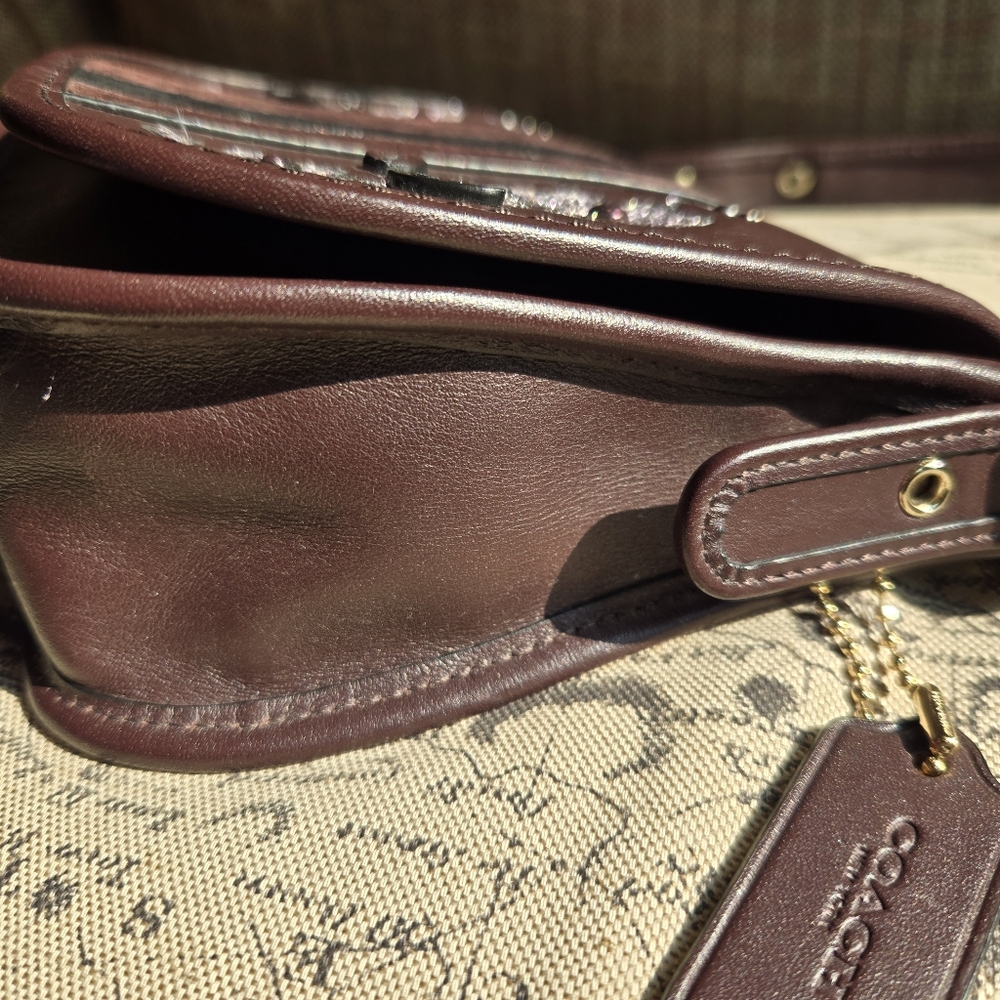 COACH PATRICIA SADDLE BAG 18 VARSITY STRIP LEATHER W/FLORAL EMBROIDERY Oxblood - Picture 4 of 10